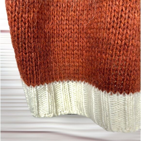 Elsamanda Italy Terracotta Rust White Crew Neck Wool Blend Воху Sweater L - Picture 8 of 12